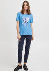 Fransa Flower Print Tshirt, Powder Blue