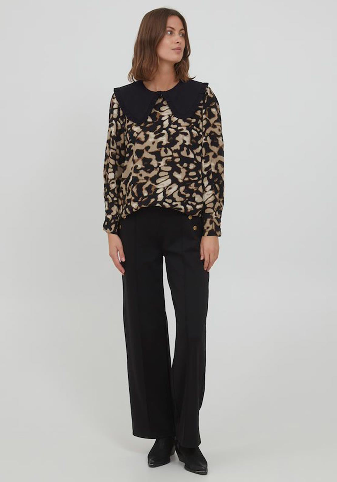 Fransa Cotton Frill Neck Collar, Black