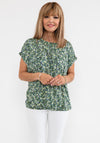 Fransa Pleat Neck Floral Top, Green Multi