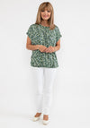 Fransa Pleat Neck Floral Top, Green Multi