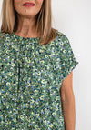 Fransa Pleat Neck Floral Top, Green Multi