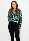 Fransa Round Neck Buttoned Print Blouse, Petrol Multi
