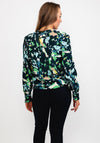 Fransa Round Neck Buttoned Print Blouse, Petrol Multi