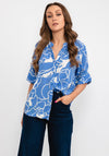 Fransa Marble Pattern Notch Neck Blouse, Blue
