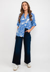 Fransa Marble Pattern Notch Neck Blouse, Blue