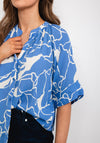 Fransa Marble Pattern Notch Neck Blouse, Blue