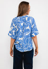 Fransa Marble Pattern Notch Neck Blouse, Blue