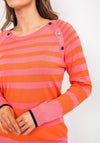 Fransa Striped Button Shoulder Sweater, Pink & Orange