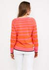 Fransa Striped Button Shoulder Sweater, Pink & Orange