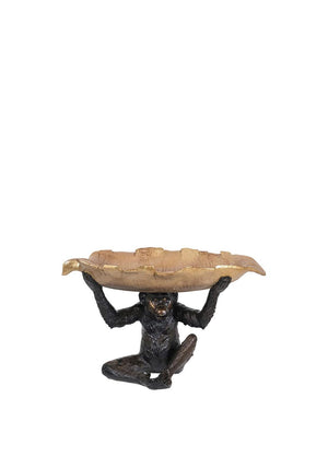 Fern Cottage Interiors Monkey Holding Leaf Ornament, Gold & Dark Bronze