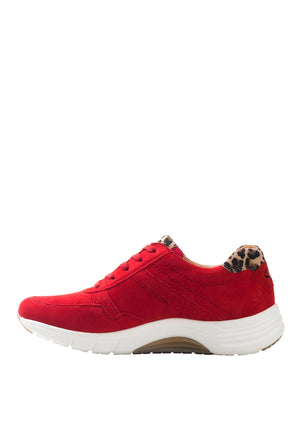 Gabor Suede and Leopard Print Panels Lace Up Trainers, Red