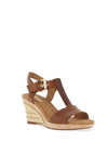 Gabor Leather Buckle T Bar Wedge Sandals, Peanut