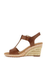 Gabor Leather Buckle T Bar Wedge Sandals, Peanut