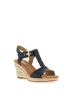 Gabor Leather Buckle T Bar Wedge Sandals, Black