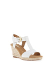 Gabor Leather Buckle T Bar Wedge Sandals, White
