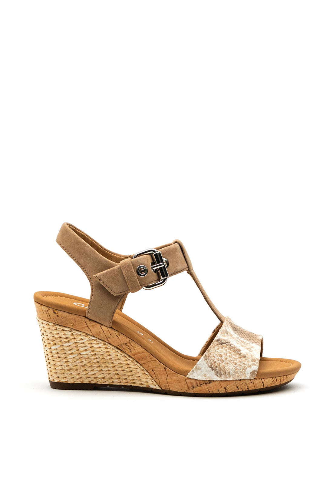 Gabor Woven Wedge Nubuck Leather Sandal, Beige Multi