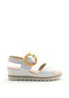 Gabor Leather Low Wedge Buckle Detail Sandal, White
