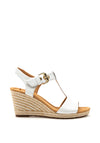 Gabor Leather Buckle Strap Wedge Sandals, White