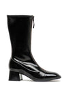 Hispanitas Leather Patent Front Zip Mid Calf Boots, Black