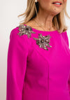 Gabriela Sanchez Embellished Detail Faux Fur Sleeve Midi Dress, Fuchsia
