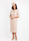 Gabriela Sanchez Diamante Trim Shawl Collar Dress, Beige & White