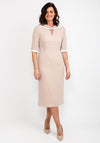 Gabriela Sanchez Diamante Trim Shawl Collar Dress, Beige & White