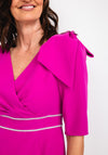 Gabriela Sanchez Diamante Trim Adjustable Bow Midi Dress, Fuchsia