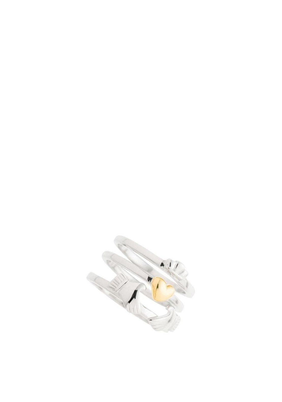 Galway Crystal Three Part Claddagh Sterling Silver & Gold Rings, Size P