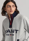 Gant D1 Retro logo Half Zip Sweatshirt, Light Grey Melange
