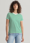 GANT Womens Iconic Striped T-Shirt, Green & White
