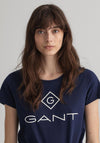 GANT Womens Lock Up Logo Print T-Shirt, Navy