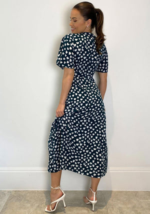 Girl in Mind Britney Ditsy Heart Print Split Leg Midi Dress, Green