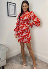 Girl in Mind Hadley Floral Print Puff Sleeve Mini Dress, Red