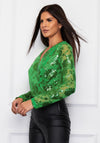 Girl in Mind Eva Floral Sequin Bodysuit, Green