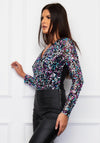 Girl in Mind Eva Sequin Bodysuit, Purple Multi