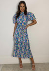Girl in Mind Lilith Floral Print Puff Sleeve Midi Dress, Blue