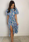 Girl in Mind Lilith Floral Print Puff Sleeve Midi Dress, Blue