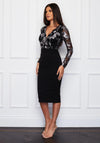 Girl in Mind Luna Floral Sequin Fitted Midi Dress, Black & Silver