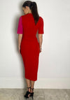 Girl in Mind Nellie Colour Block Wrap Midi Dress, Red & Pink