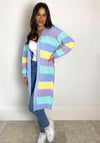 Girl In Mind Candy Love Striped Longline Knit Cardigan, Blue Multi