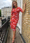 Girl in Mind Esme Ruched Waist Wrap Midi Dress, Red Multi