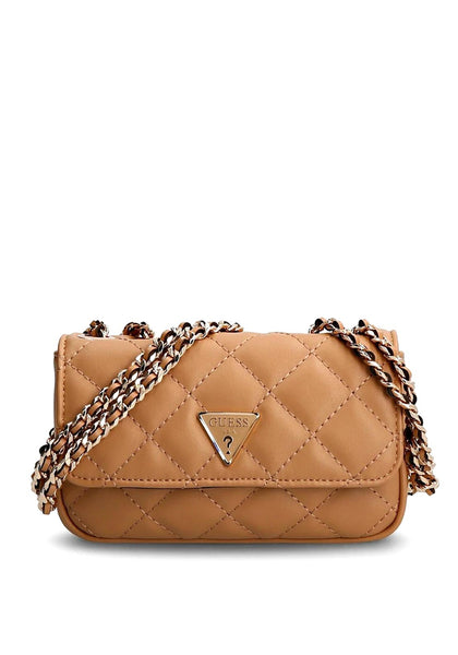Guess Cessily Quilted Mini Crossbody Bag, Tan McElhinneys