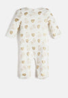 Guess Baby Bear Print Long Sleeve Babygrow, Cream/Gold
