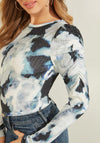 Guess Ida Printed Ruch Shoulder Top, Blue Multi