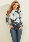 Guess Ida Printed Ruch Shoulder Top, Blue Multi