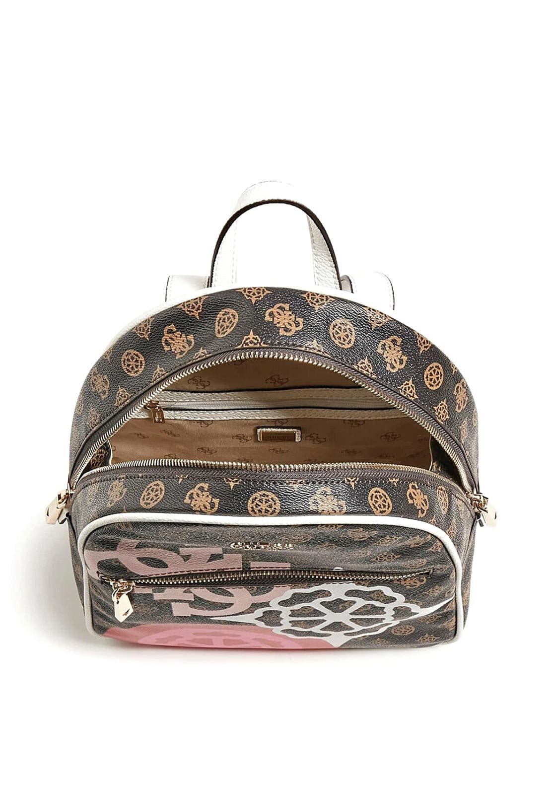 Guess Vikky 4G Logo Peony Backpack, Brown Multi