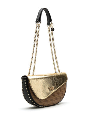 Guess Logo Vision Studded Shoulder Bag, Gold Multi