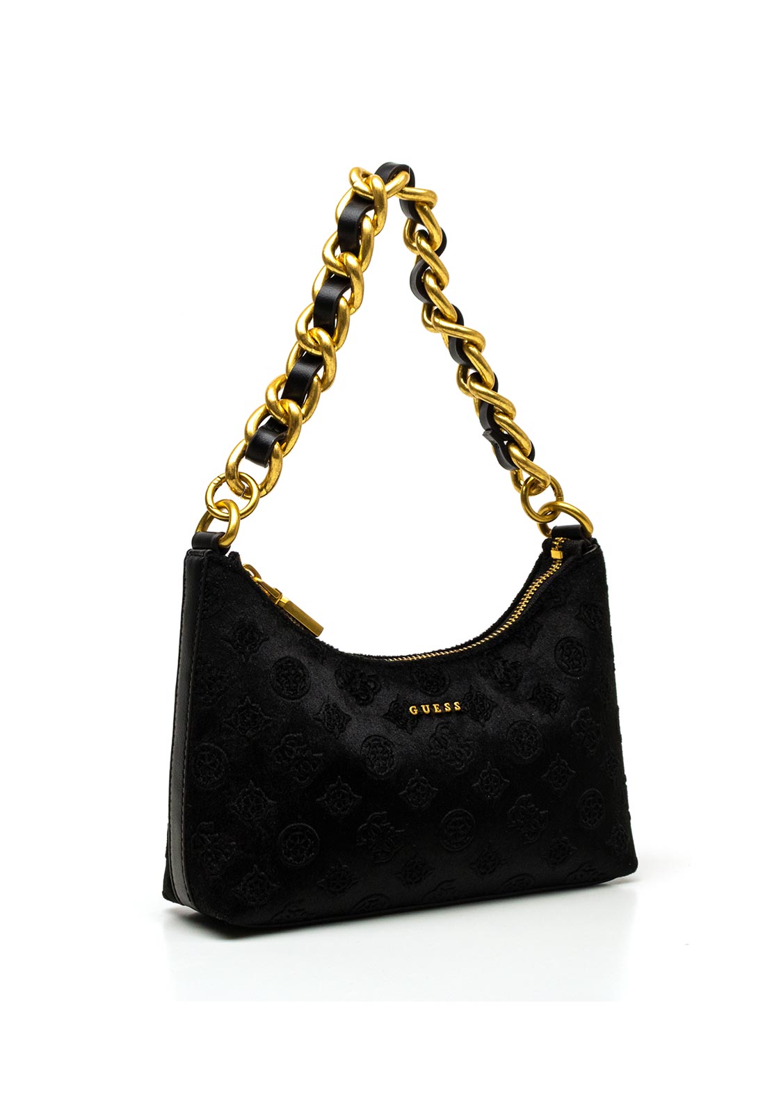 Guess Kimi Velvet Mini Zip Shoulder Bag, Black