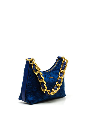 Guess Kimi Velvet Mini Zip Shoulder Bag, Dark Blue