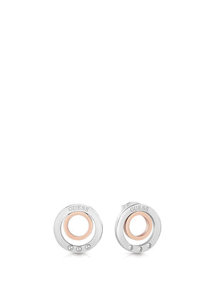Guess Double Ring Two-Tone Earrings, Silver & Rose Gold
